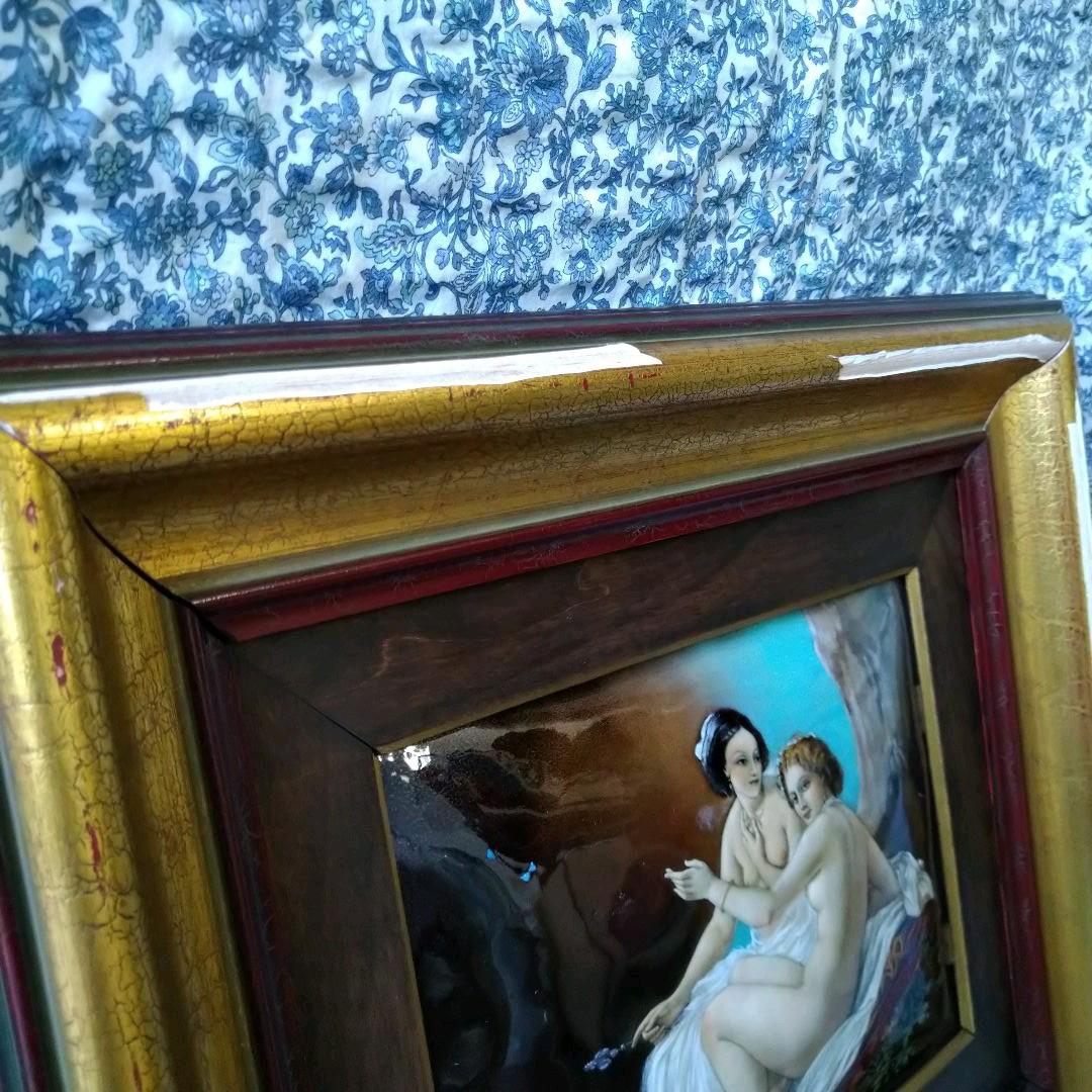 ✤リモージュ額入りエマイユ銅版画✤「ふたりの裸婦」✤