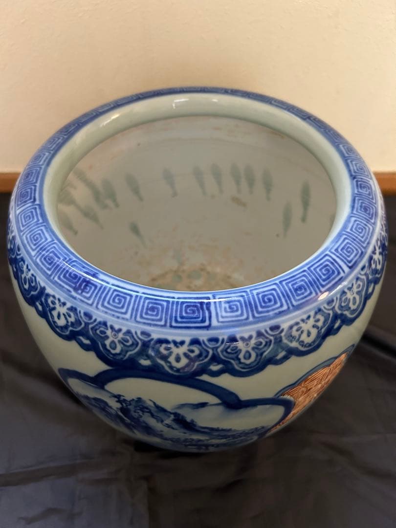 青白陶器 火鉢 山水画　昭和時代　祖父の品　陶器　手あぶり　青
