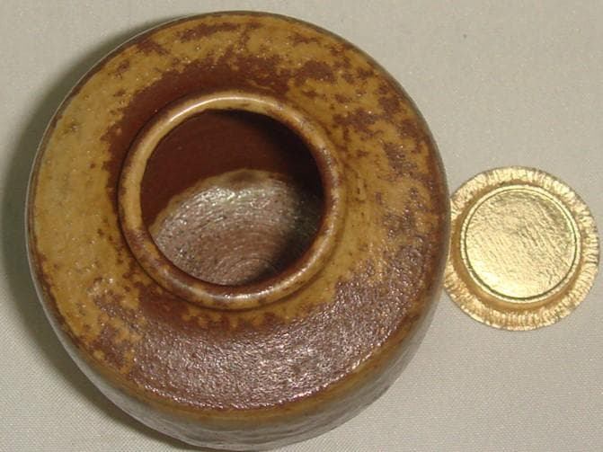 茶道具　備前焼　陶峰作　備前胡麻焼肩衝茶入　海松浪裂仕覆付　美品！！