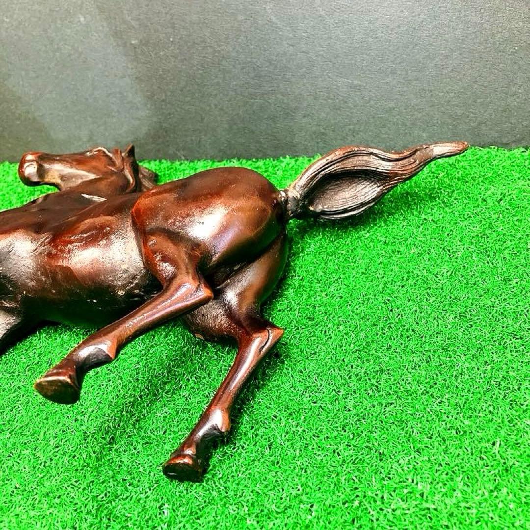 【重厚1.4kg】昭和レトロ 鉄製 躍動馬 ブロンズ調 飾馬 鋳物 文鎮