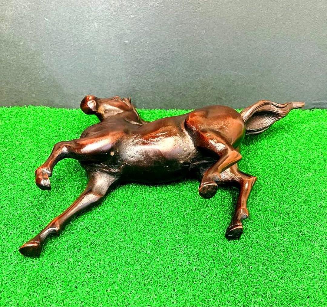 【重厚1.4kg】昭和レトロ 鉄製 躍動馬 ブロンズ調 飾馬 鋳物 文鎮