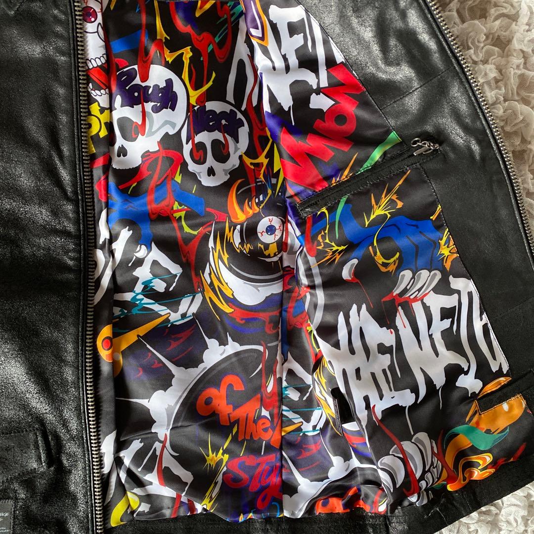 オブザネ－ジュスタイル　ホースレザー　シングルライダース　ジャケット　裏地総柄