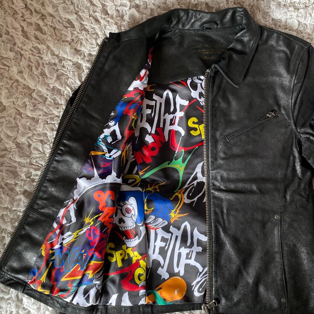 オブザネ－ジュスタイル　ホースレザー　シングルライダース　ジャケット　裏地総柄