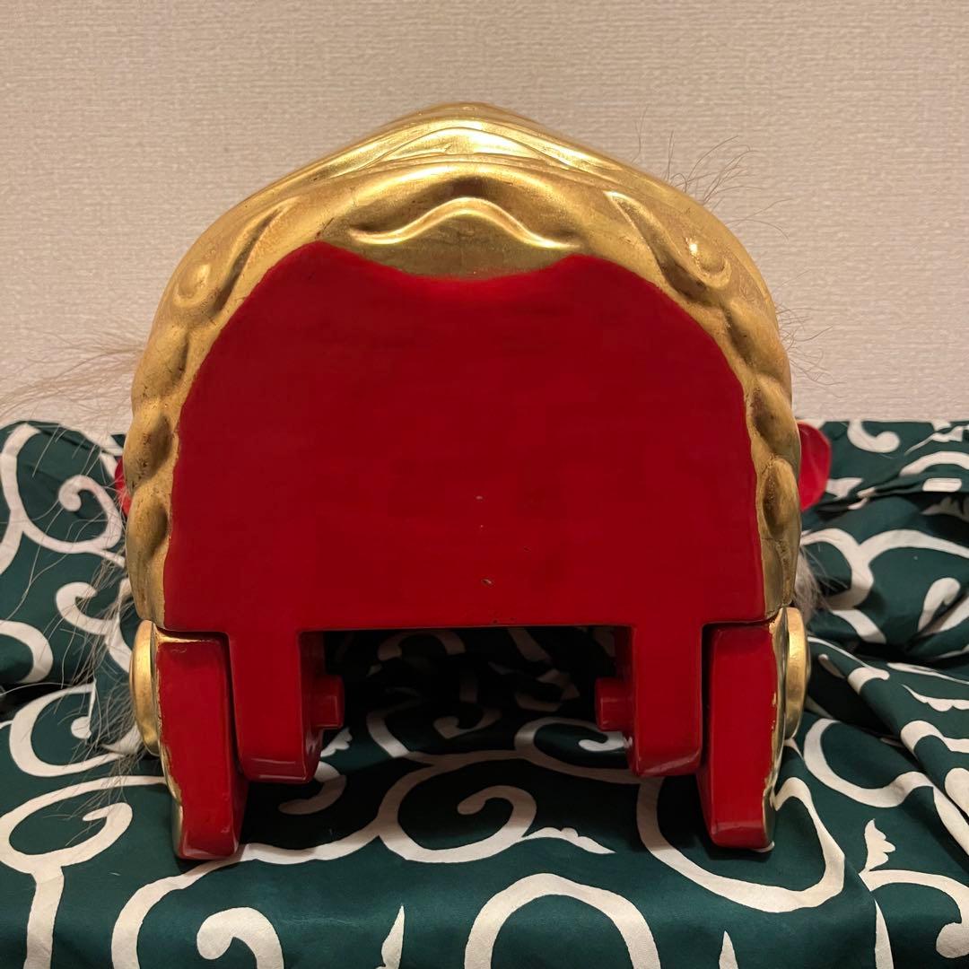 【希少】　獅子舞　獅子頭　金箔　木彫　魔除け　金彩　古美術　木製 木彫 お祭り
