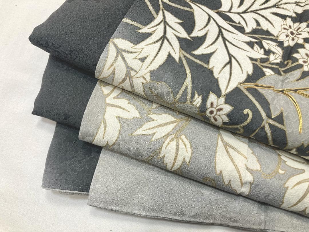 京友禅 金駒刺繍 トールサイズ 金彩 唐花 訪問着 袷 黒 グレー 白 1387