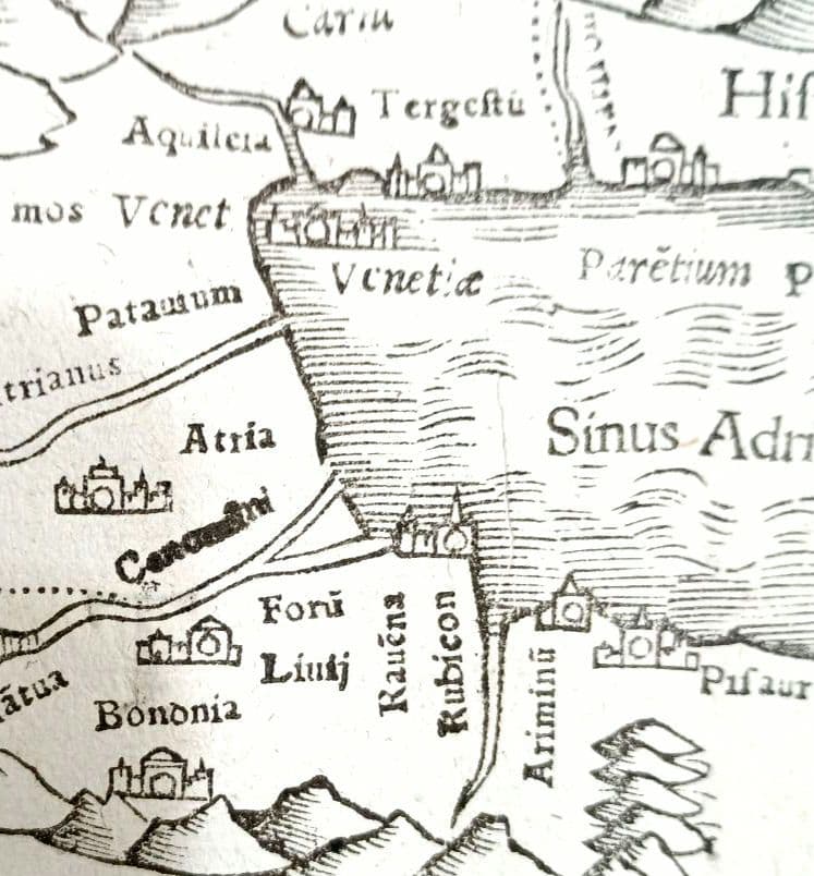 お値下げ　額装品　古地図　1571年　木版画　S.ミュンスター「イタリア全図」