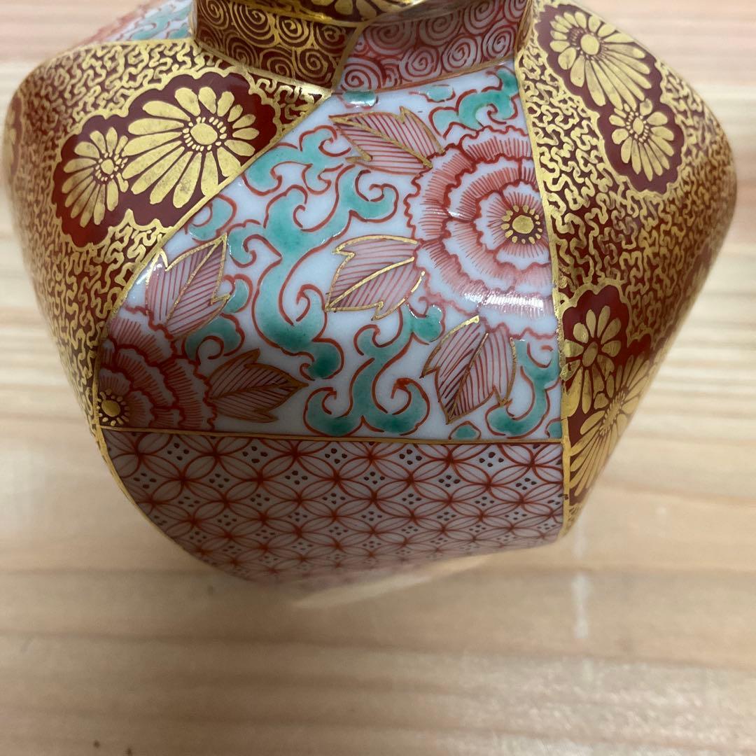 九谷清山　赤絵金彩小紋　捻瓢型徳利　1対