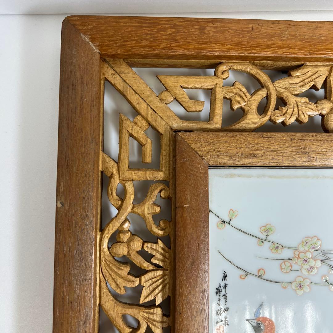 中国美術　粉彩花鳥文陶板画　東Y7-0902⭐︎2Fトヒト