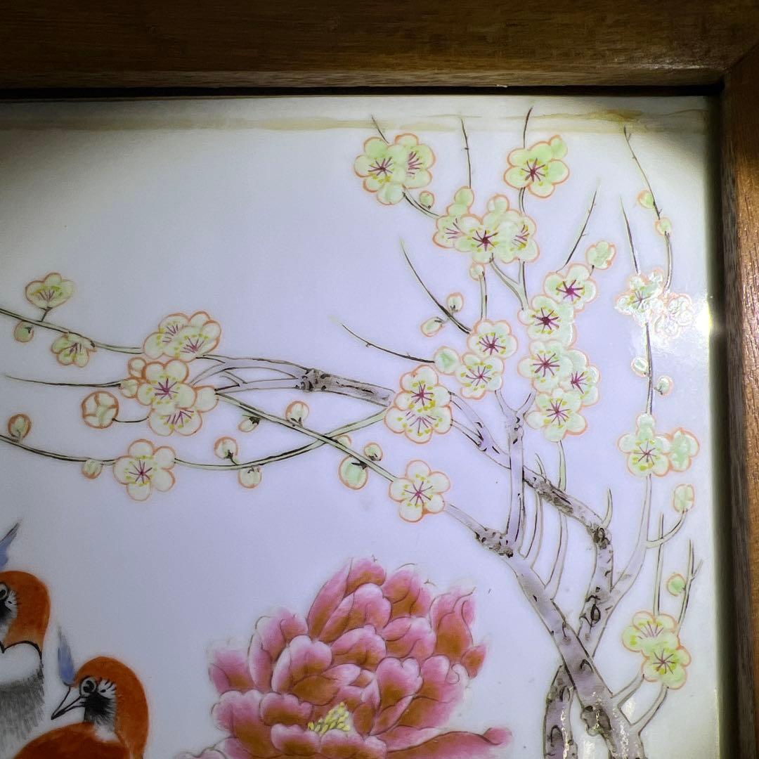 中国美術　粉彩花鳥文陶板画　東Y7-0902⭐︎2Fトヒト