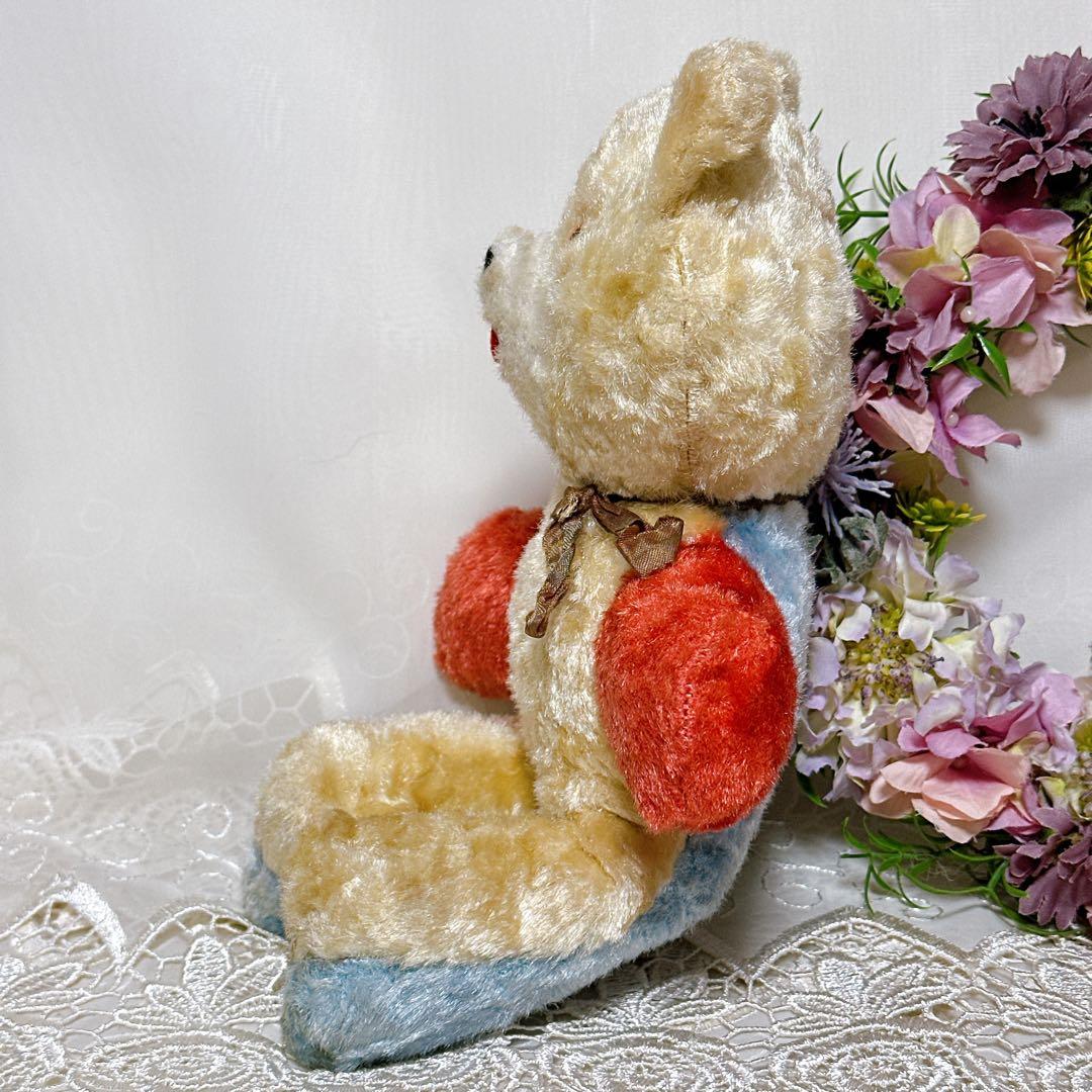 ✨美✨❤️激レアなカラフルアンティークベア❤️赤　水色　白　ビンテージテディベア