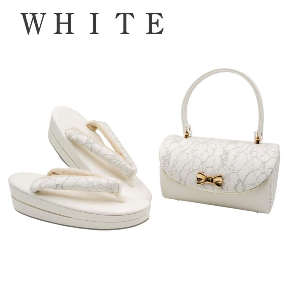 ホワイト 草履とバッグのセット リボン 成人式 卒業式 結婚式