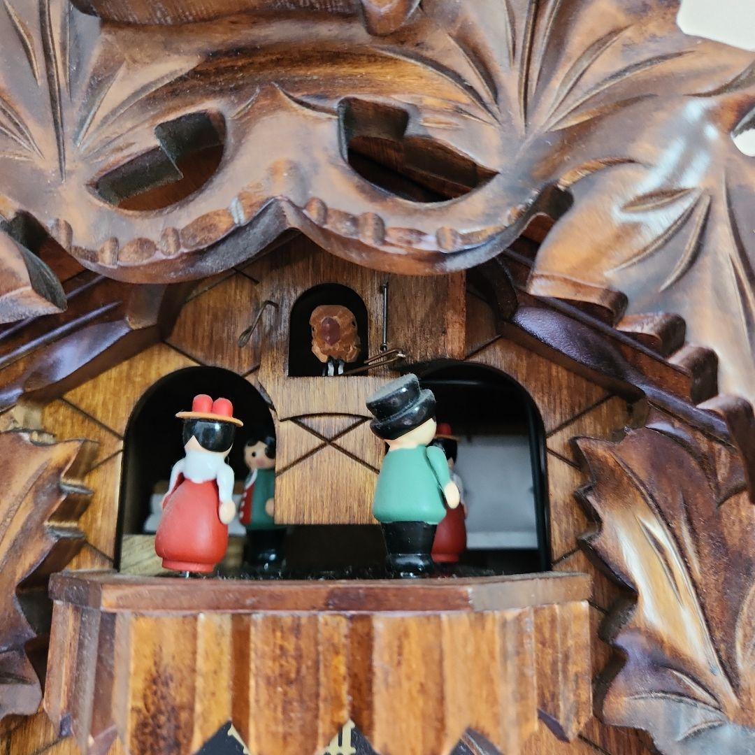 【ドイツ製】木製柱時計 錘式鳩時計　ドイツ森の時計　からくり鳩時計　説明書付