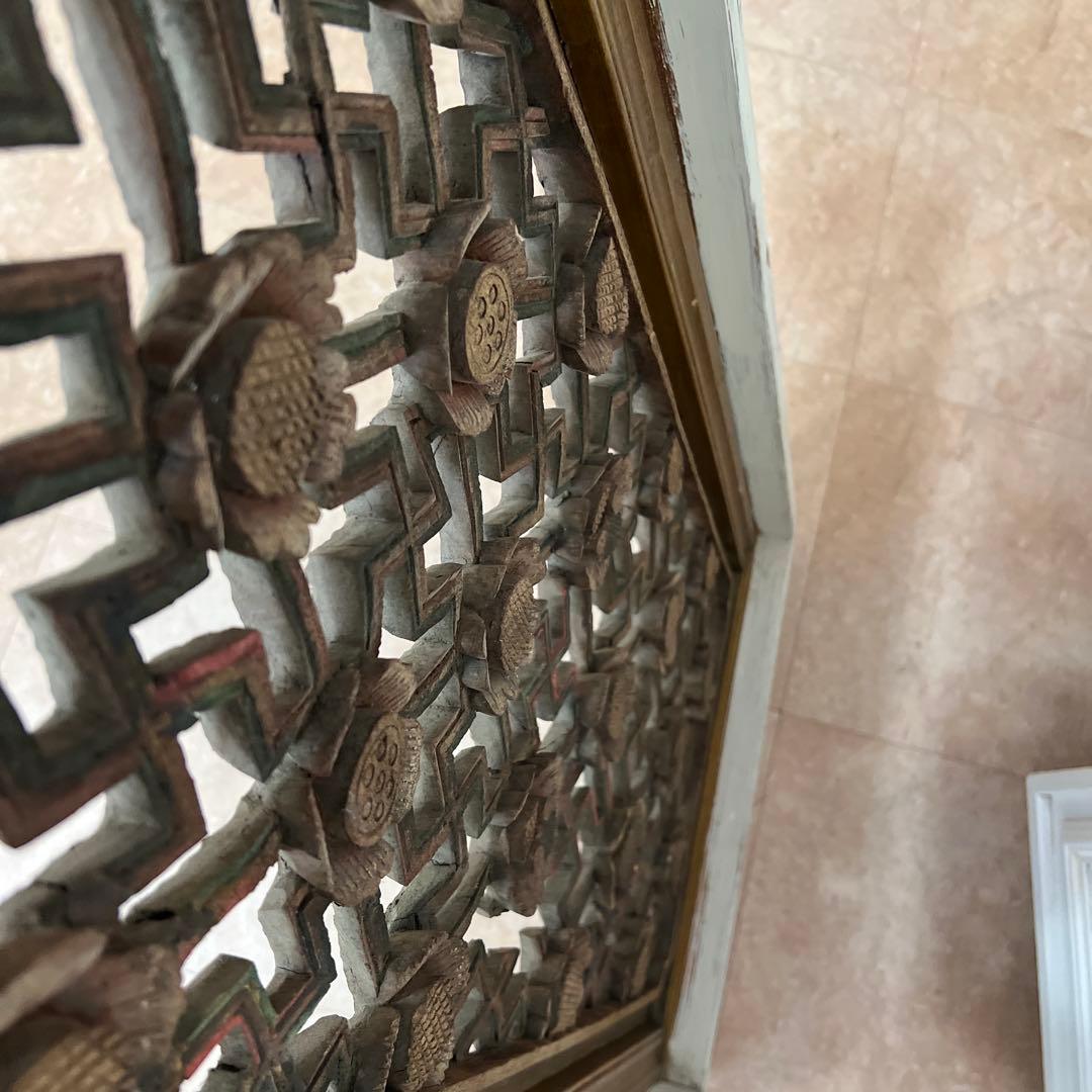 韓国アンティーク＊装飾的な木製パネル 花モチーフ