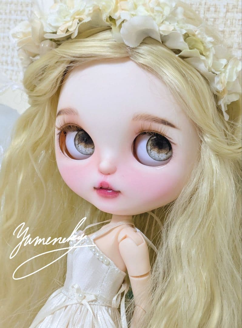 カスタムアイシードール ❀被せるウィッグ付き ドレス 花かんむりセット ❀