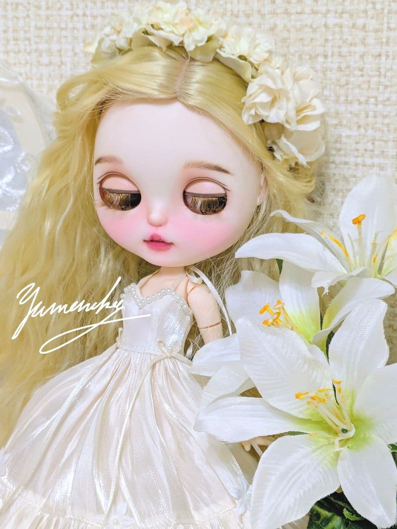 カスタムアイシードール ❀被せるウィッグ付き ドレス 花かんむりセット ❀