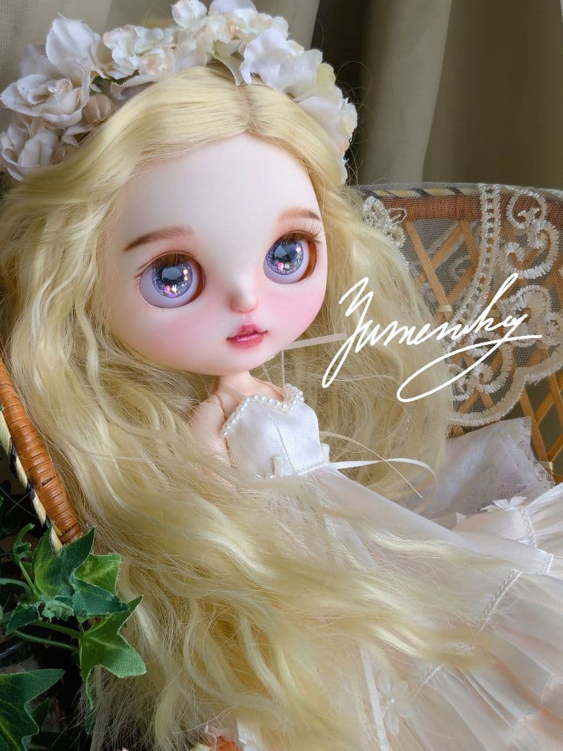 カスタムアイシードール ❀被せるウィッグ付き ドレス 花かんむりセット ❀