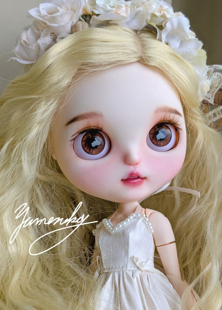 カスタムアイシードール ❀被せるウィッグ付き ドレス 花かんむりセット ❀