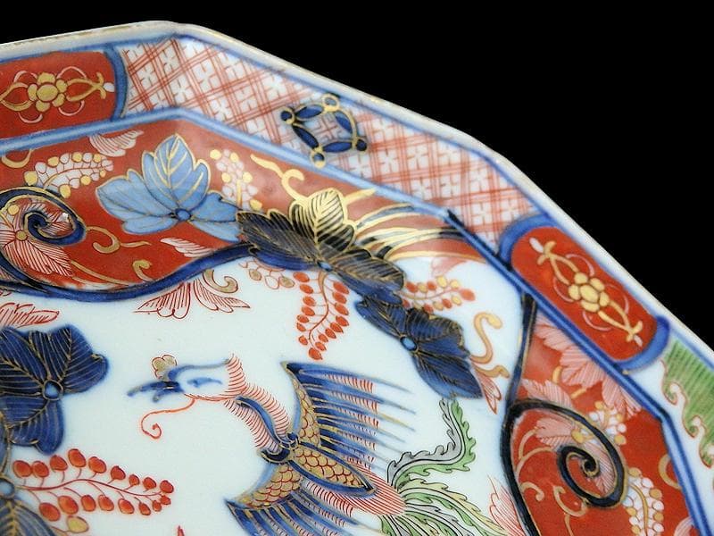 大聖寺伊万里　金襴手　桐に鳳凰の図　八角5寸皿　B232AS-CUr