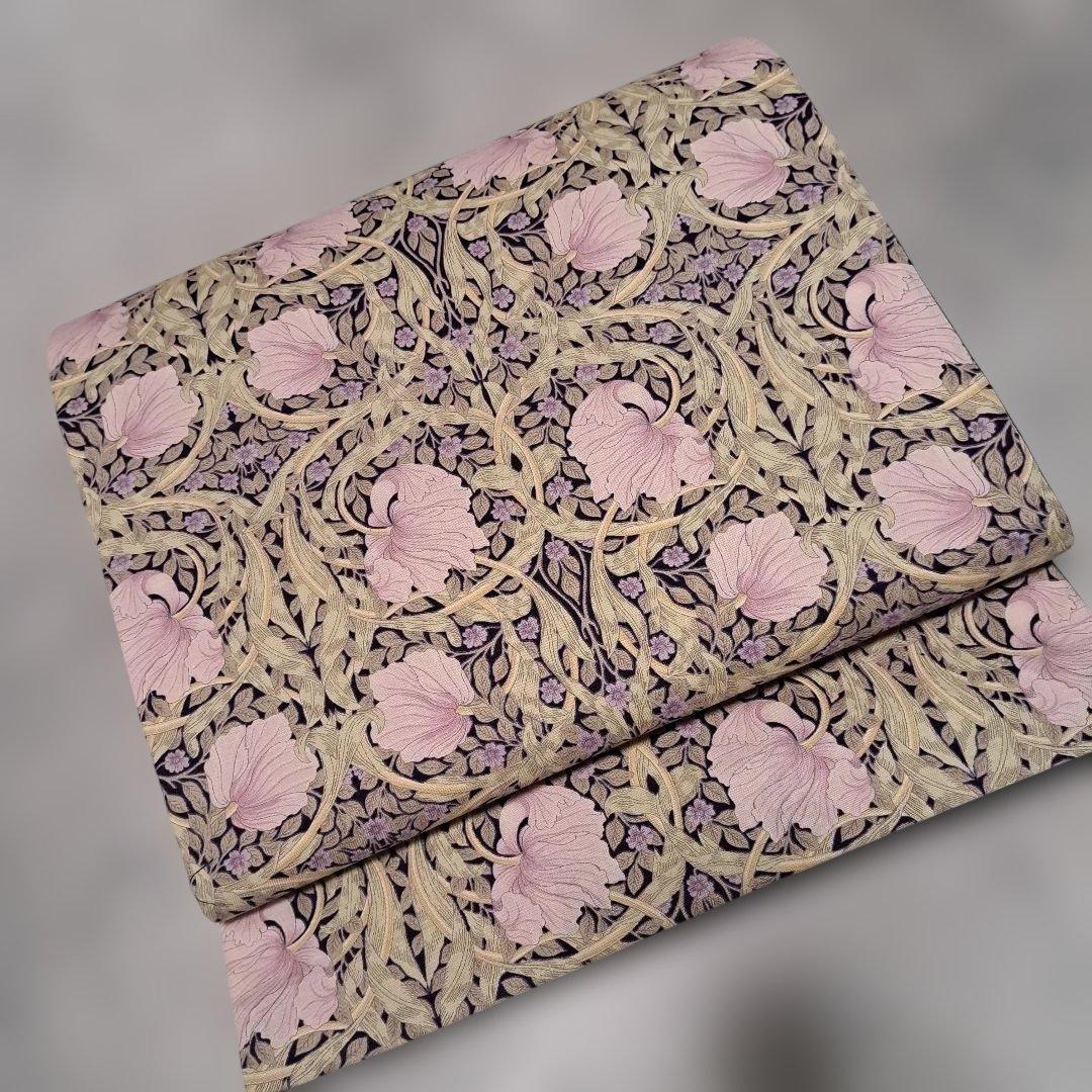 開き名古屋帯　ウィリアムモリス　ピンパーネル×正絹紬　米沢織