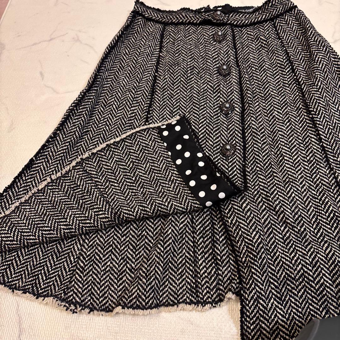 DOLCE&GABBANA ヘリンボーン フレアスカート 40