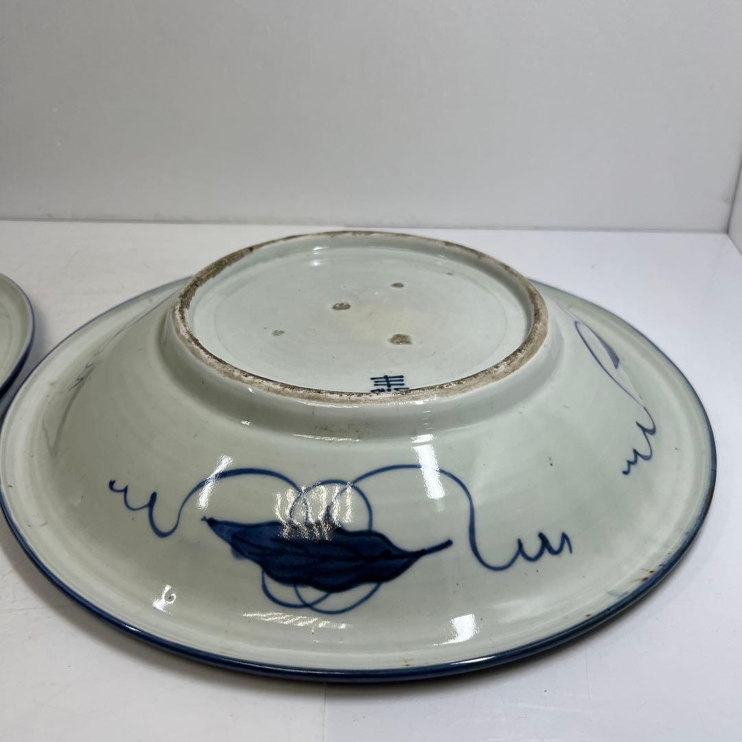 古伊万里　上手染付大皿2枚　木箱付　直径約37㎝　東Y7-0626②タニチ