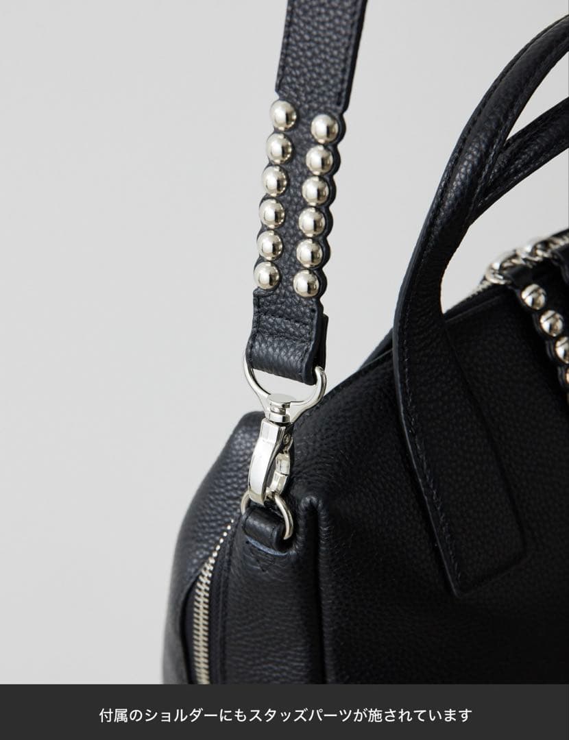 イアパピヨネ★本革/ショルダー付き スタッズボストンバッグ