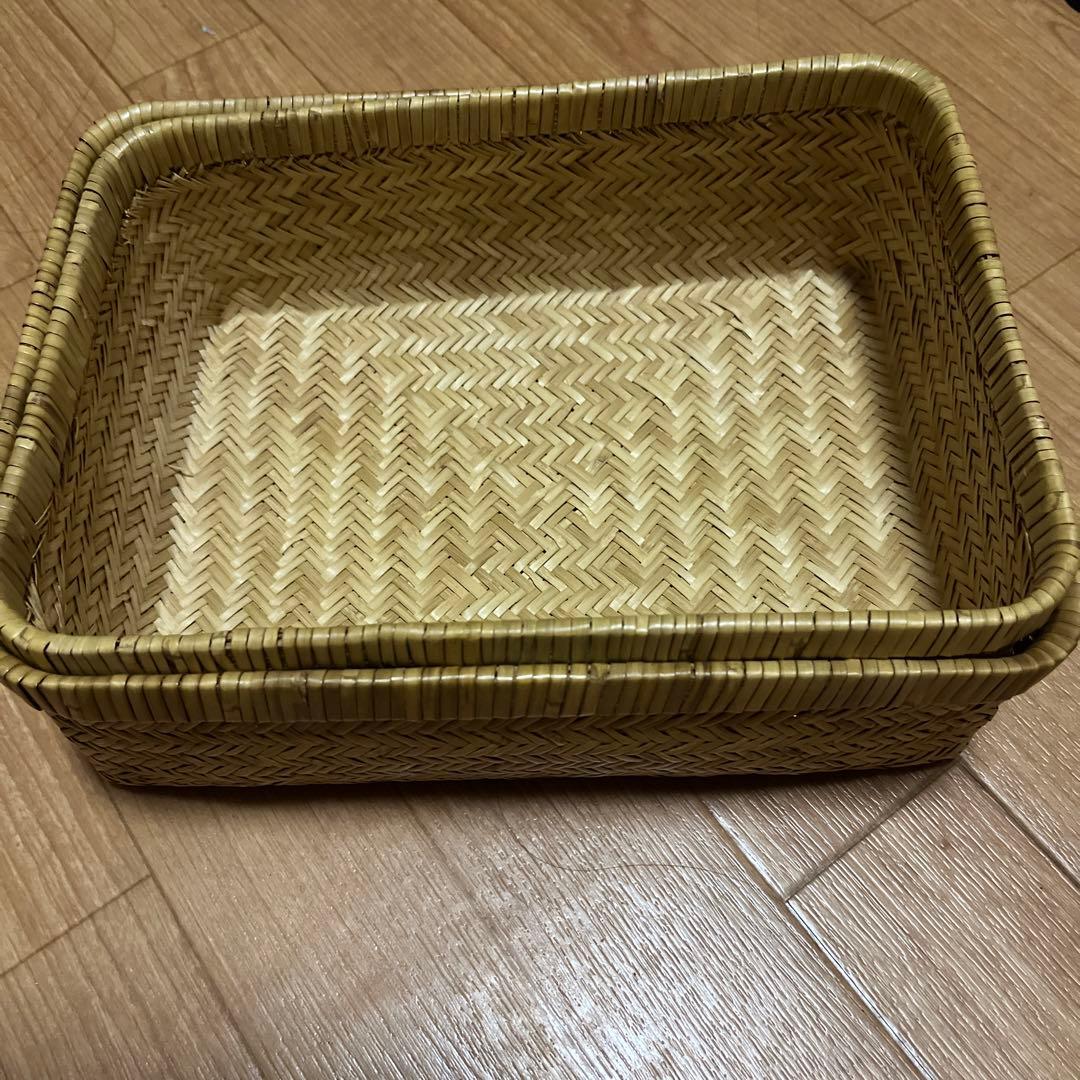 ヴィンテージ　竹行李ボックス　こうり　竹籠　網代　白竹　竹細工　竹工芸　小物入れ