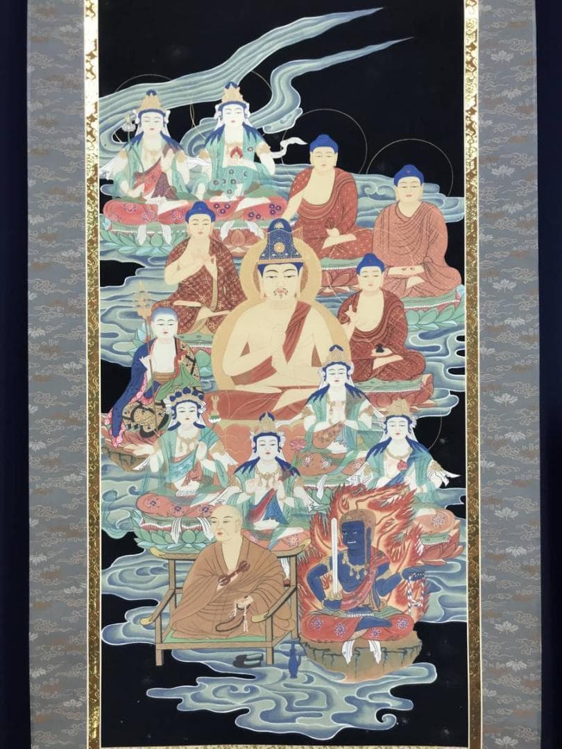 【真作】瑞象/十三佛大師来迎図/弘法大師/仏事掛/掛軸/名家伝来/AD-775