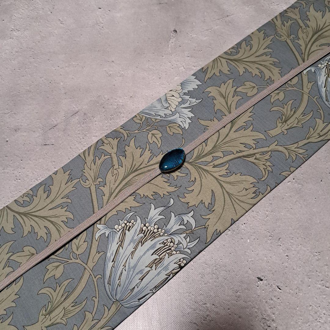 半幅帯　長尺　ウィリアムモリス　いちご泥棒　インディゴ×アネモネ　リバーシブル