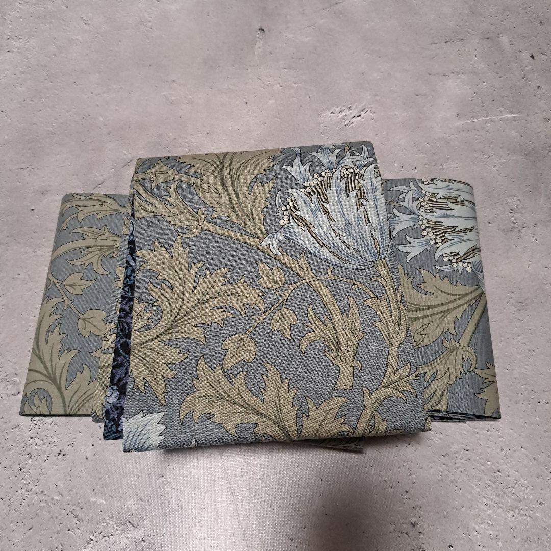 半幅帯　長尺　ウィリアムモリス　いちご泥棒　インディゴ×アネモネ　リバーシブル