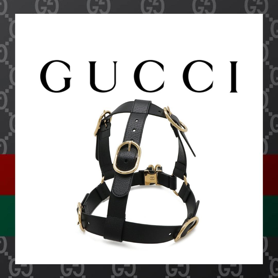 ○★新品 未使用 Gucci オメトリックG ペット ハーネス ブラックレザー