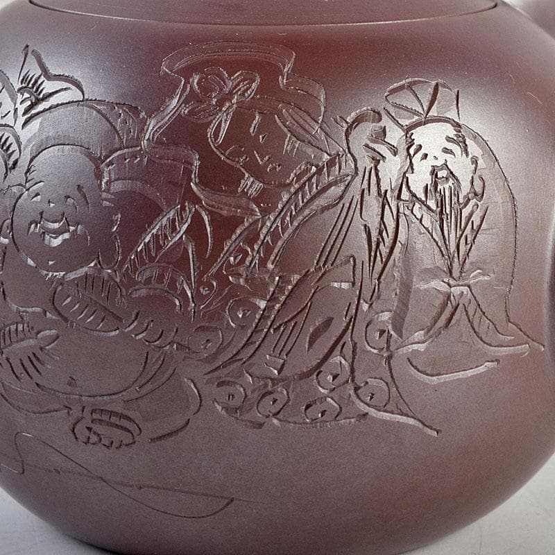 萬古焼　美月窯　伊藤美月作　七福神之図　茶注　急須　共布共箱　M　R9431