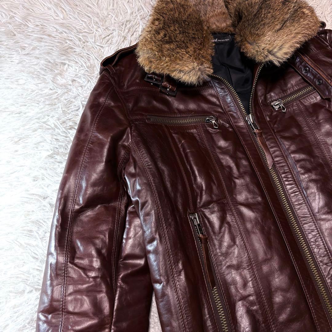 haruf 馬革ホースハイド レザージャケット ダウン90% ラビットファー