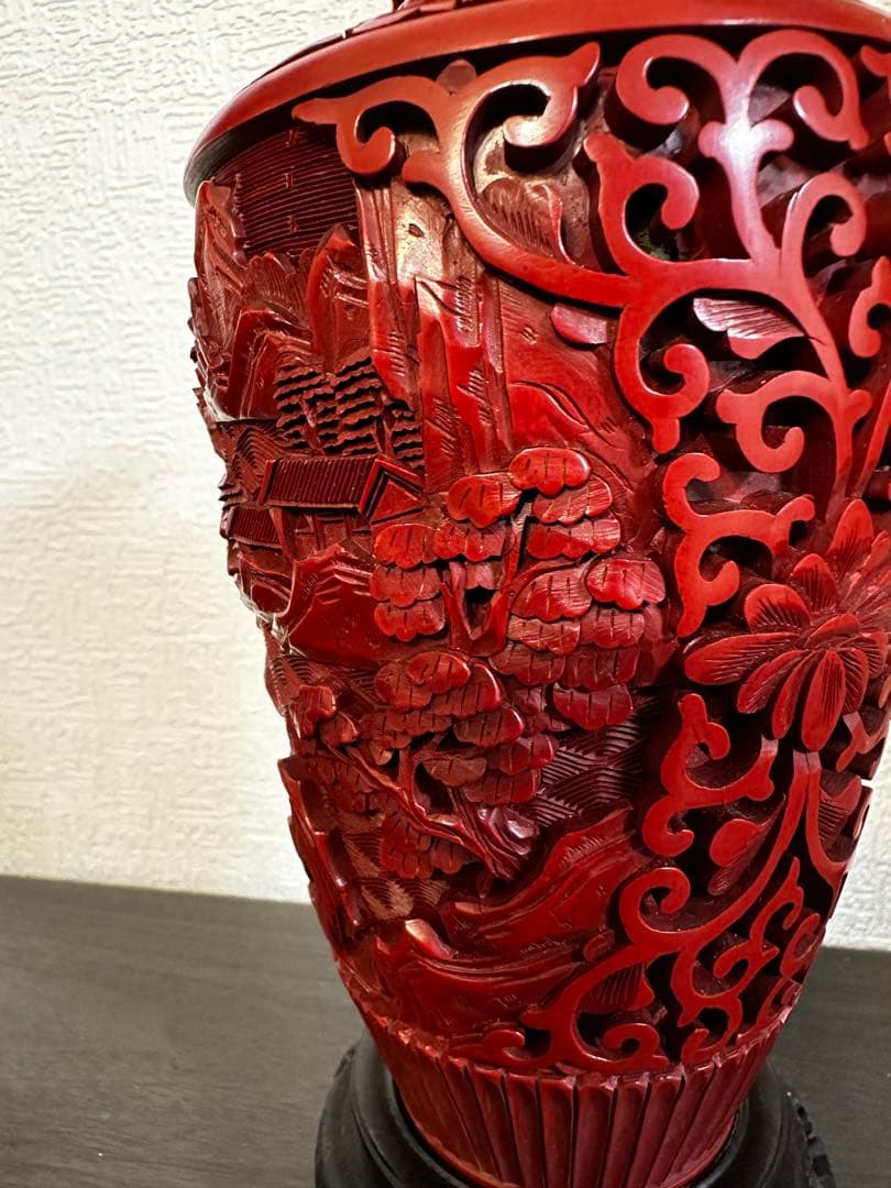 堆朱，中国，剔红，清時代，骨董，花瓶，摆件，置物