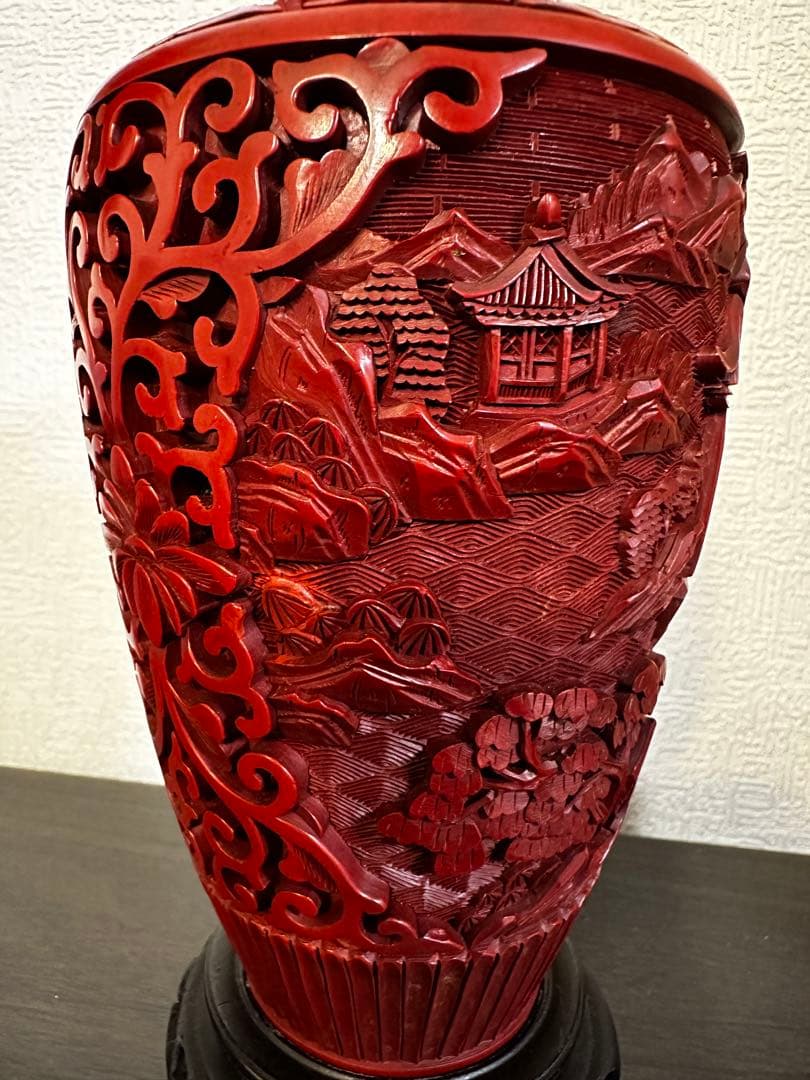 堆朱，中国，剔红，清時代，骨董，花瓶，摆件，置物