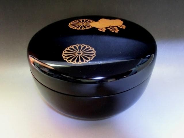 喰籠■輪島塗食籠 蒔絵「玉峰」塗師「都峰」髙台寺蒔絵 黒塗り漆器 丸型菓子器■