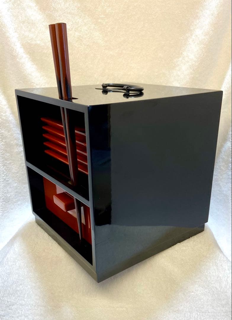 茶道具 漆器 手提げ 菓子器揃 銘々皿 黒と朱【匿名配送】