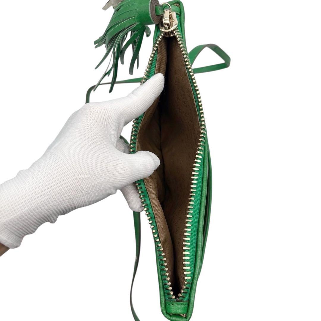 良品◎ アニヤハインドマーチ 斜めがけ可 ショルダーバッグ レザー グリーン