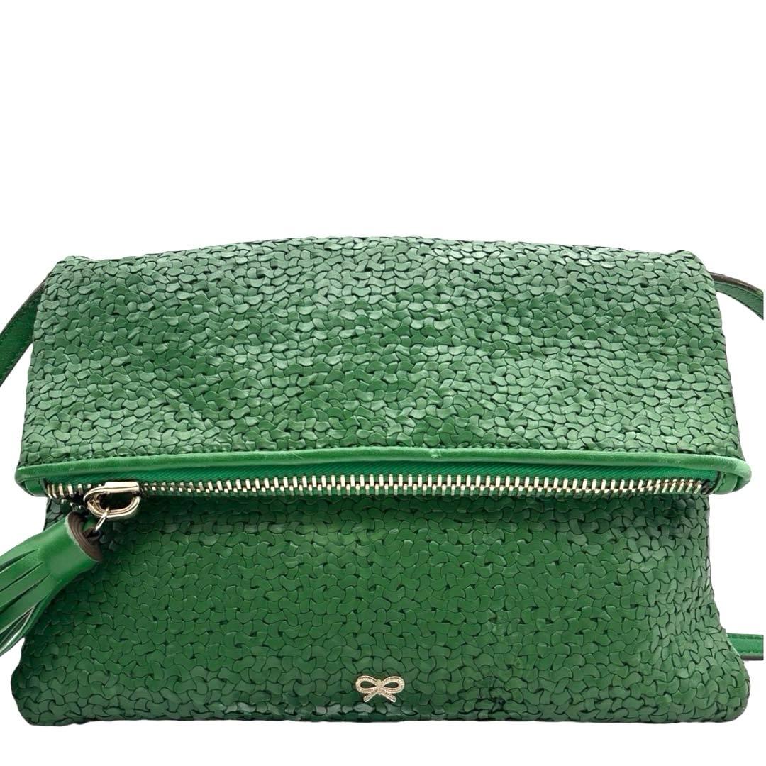 良品◎ アニヤハインドマーチ 斜めがけ可 ショルダーバッグ レザー グリーン