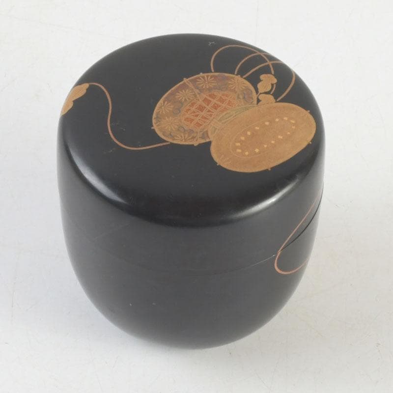 茶道具　加賀蒔絵師　志田伯峰作　鼓蒔絵　中棗　共箱　V　9519