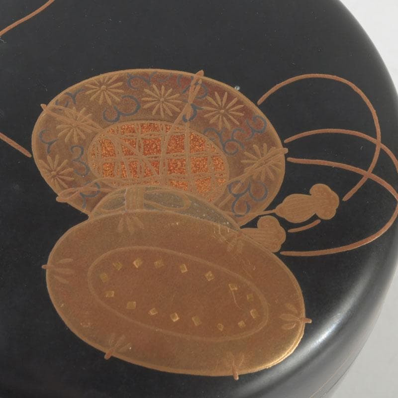 茶道具　加賀蒔絵師　志田伯峰作　鼓蒔絵　中棗　共箱　V　9519