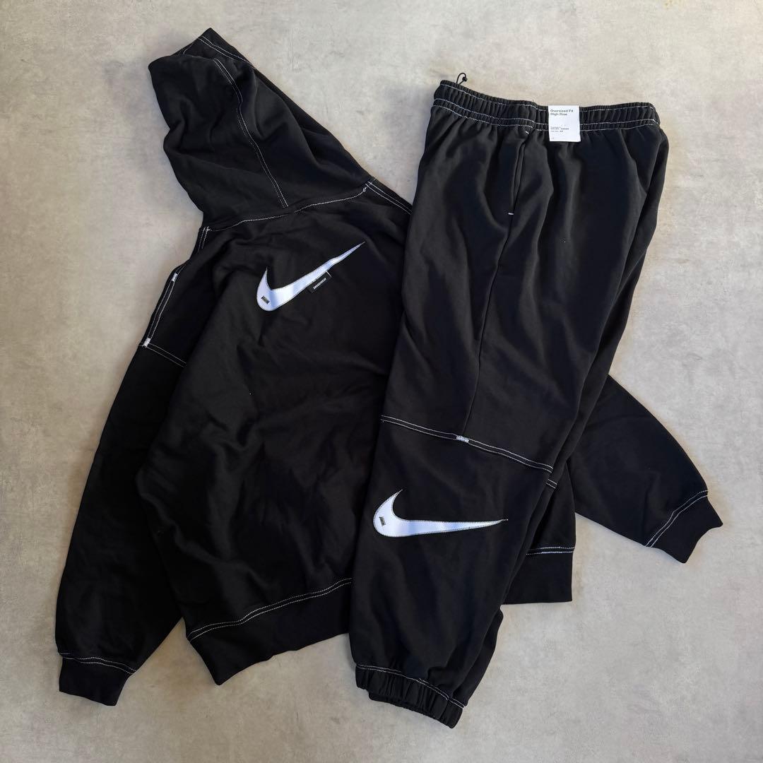 NIKE パーカー ブラック ホワイト ロゴ swoosh 上下 セット M