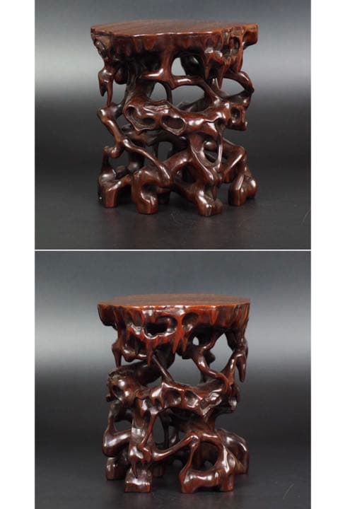 送料無料 古い透かし彫り唐木花台