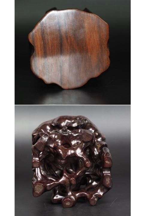 送料無料 古い透かし彫り唐木花台