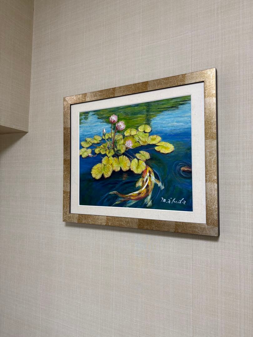 油彩原画　『睡蓮』　F8キャンバス　額装品