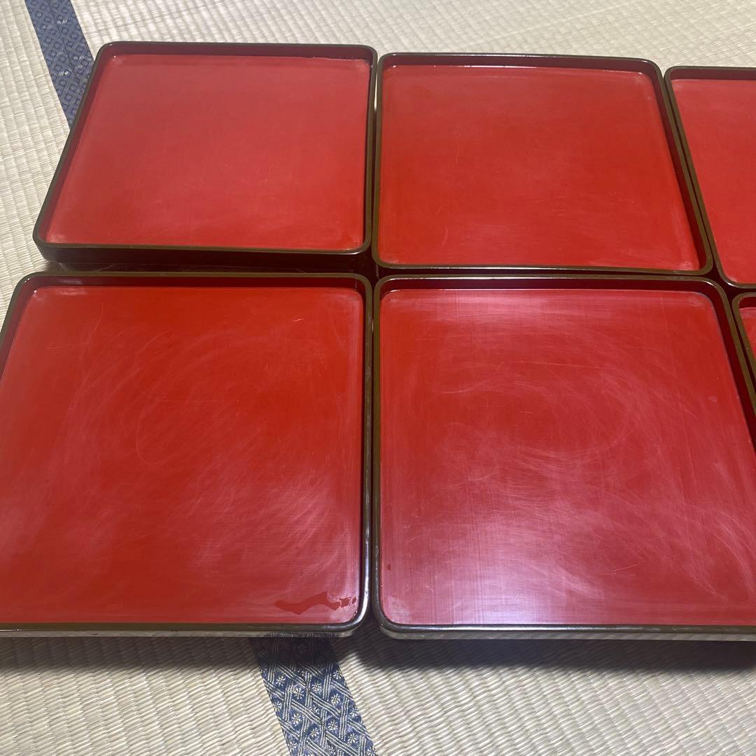 木製脚付お膳　8客　懐石　茶道具　古物　側面ウグイス色　ビンテージ