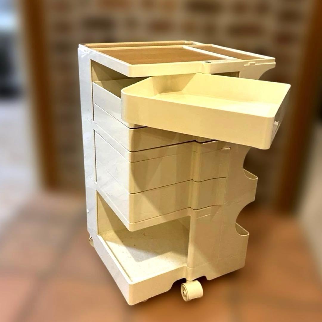 ファイルワゴン 回転式手押し車 2段 3段 5トレイ　専用ウッドトレイ付き