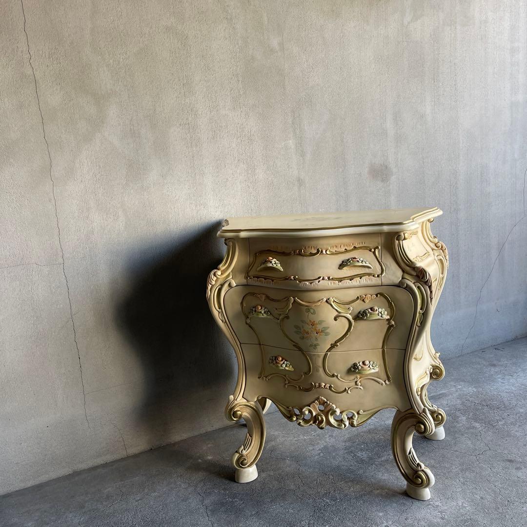 ナイトテーブル　3段チェスト　ロココ様式　姫系　オールドビンテージ