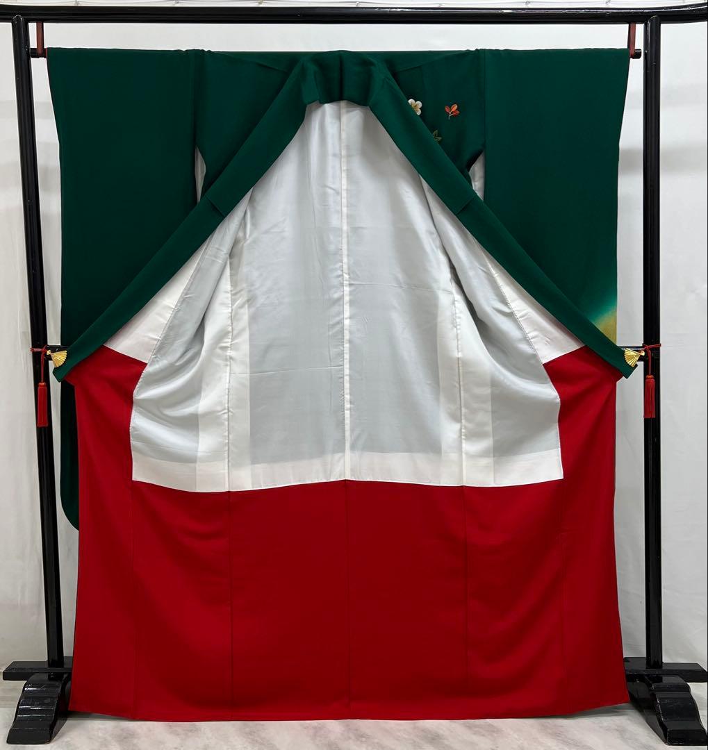 振り袖　フルセット　長襦袢付　緑　成人式　パーティー　刺繍入り　長尺袋帯　730