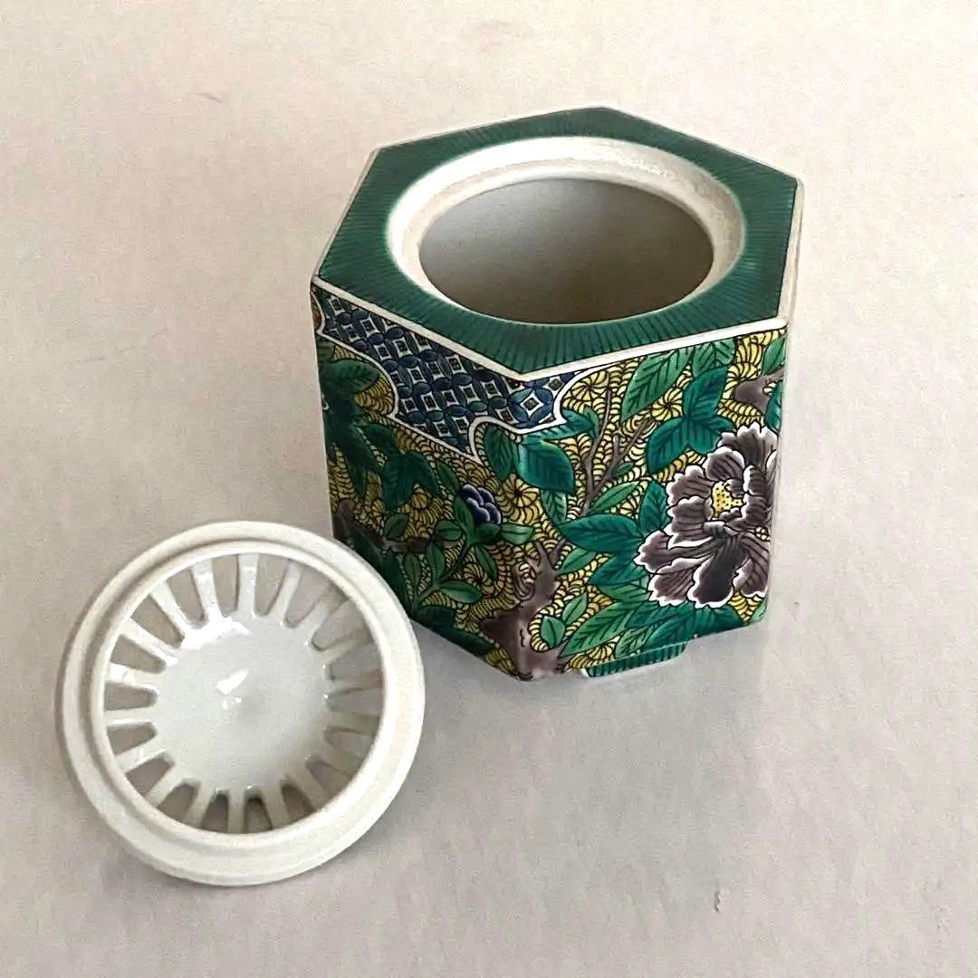 香道具　六角香炉　九谷　白雅　五彩手